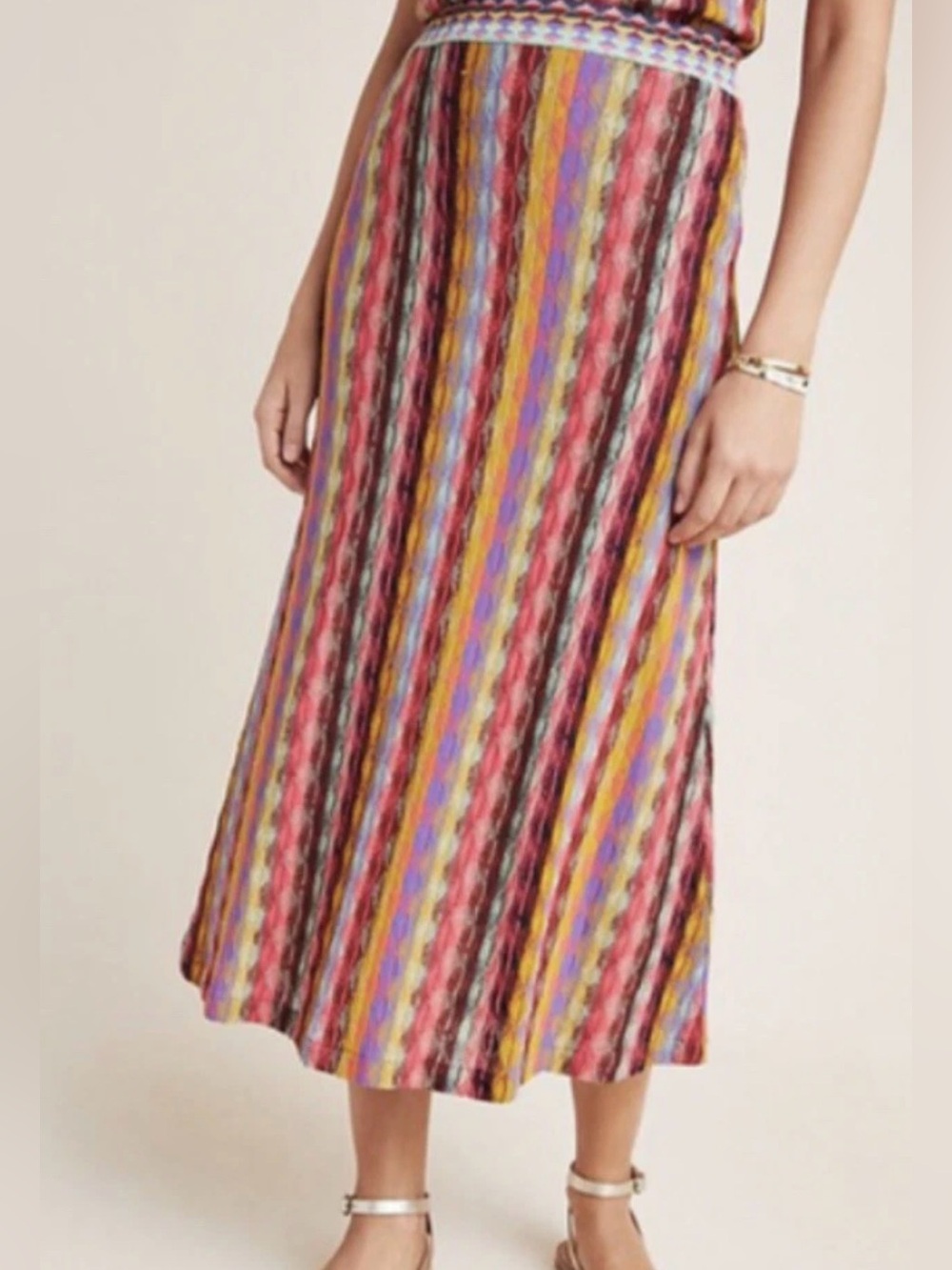 Aldo Martins for Anthropologie Marbella colorful striped knit maxi skirt-M-Read